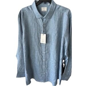 New Murano Baird Mcnutt Linen Shirt Men XLT Button Up Long Sleeve Blue